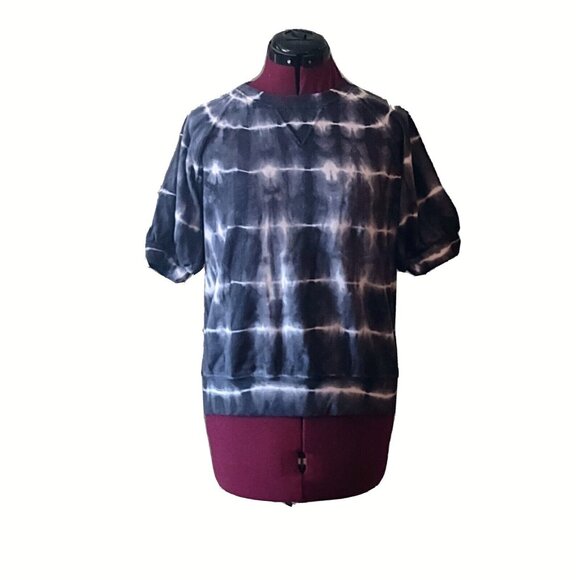Sundry T Shirt Navy White Women Size 1 Puff Sleeve Tie Dye - Picture 1 of 6